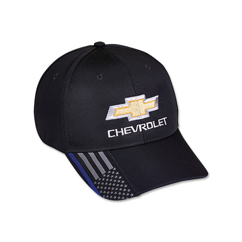 Gold Chevy bowtie police service cap by Team Lingenfelter, featuring a gold bowtie emblem on a black police-style cap