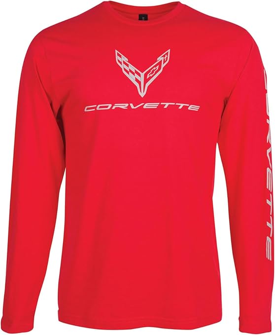 Red long-sleeve shirt with Corvette logo on a white background