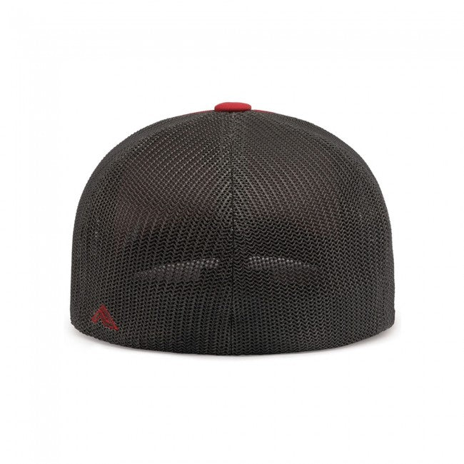 Black mesh cap with red accents on a white background